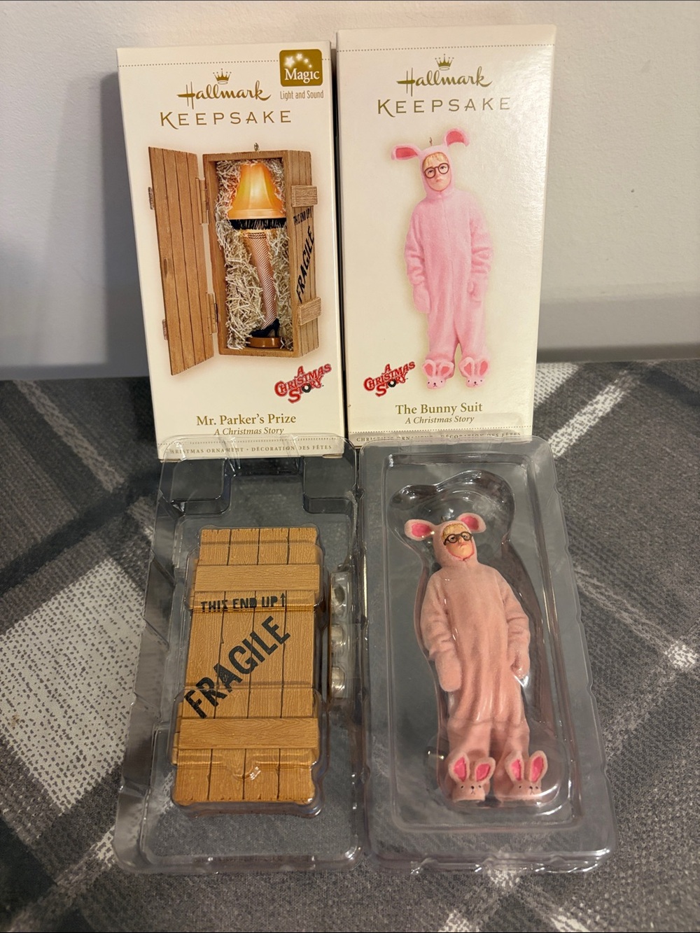 Hallmark Keepsake A Christmas Story Ornaments 2006 Bunny Suit, Leg Lamp New NIB